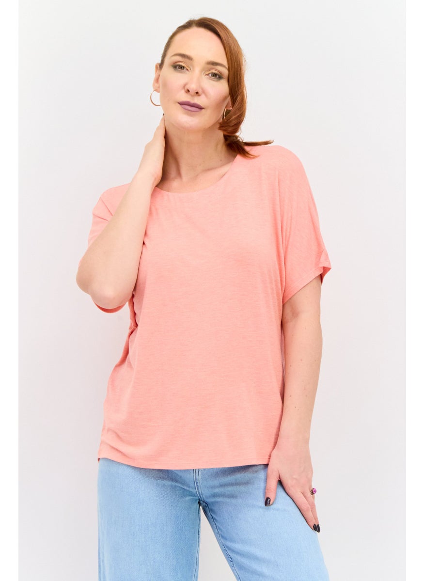 TRIUMPH Women Round Neck Short Sleeve Plain T Shirt, Pink  - Image 1