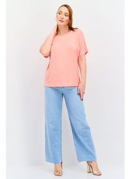 TRIUMPH Women Round Neck Short Sleeve Plain T Shirt, Pink  - Image 4