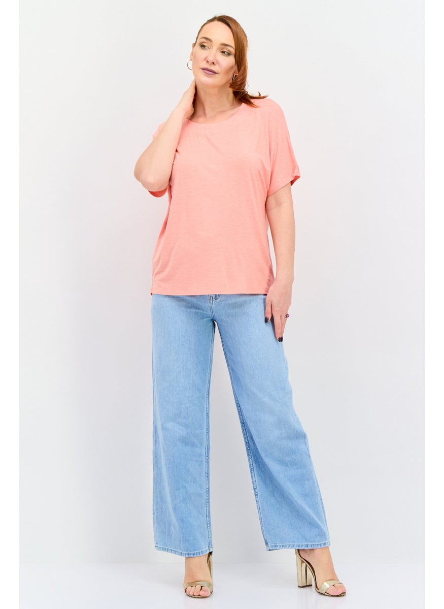 TRIUMPH Women Round Neck Short Sleeve Plain T Shirt, Pink  - Image 4