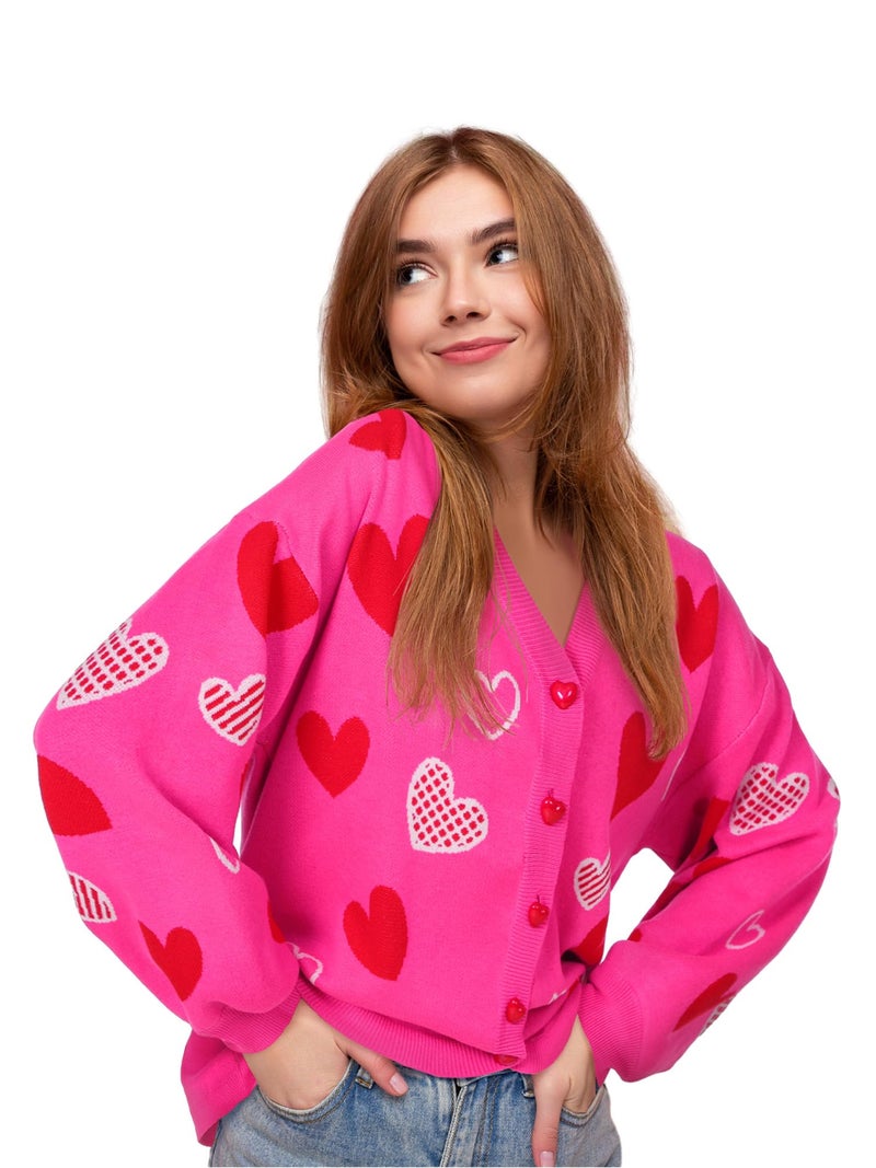 Twistover Valentines Day Heart Cardigan Sweater Sequins Embroidery Hot Pink Heart Sweater Valentines Galentines Women Outfit(Medium,Hot Pink Heart) - Image 1
