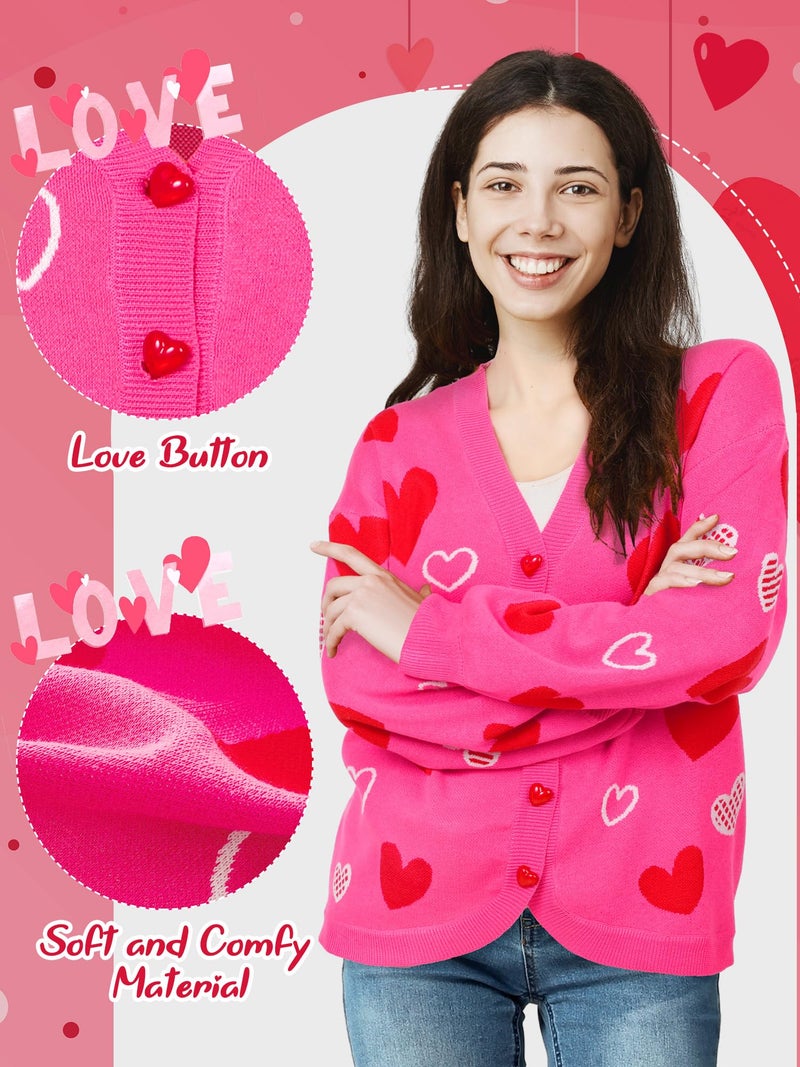 Twistover Valentines Day Heart Cardigan Sweater Sequins Embroidery Hot Pink Heart Sweater Valentines Galentines Women Outfit(Medium,Hot Pink Heart) - Image 2