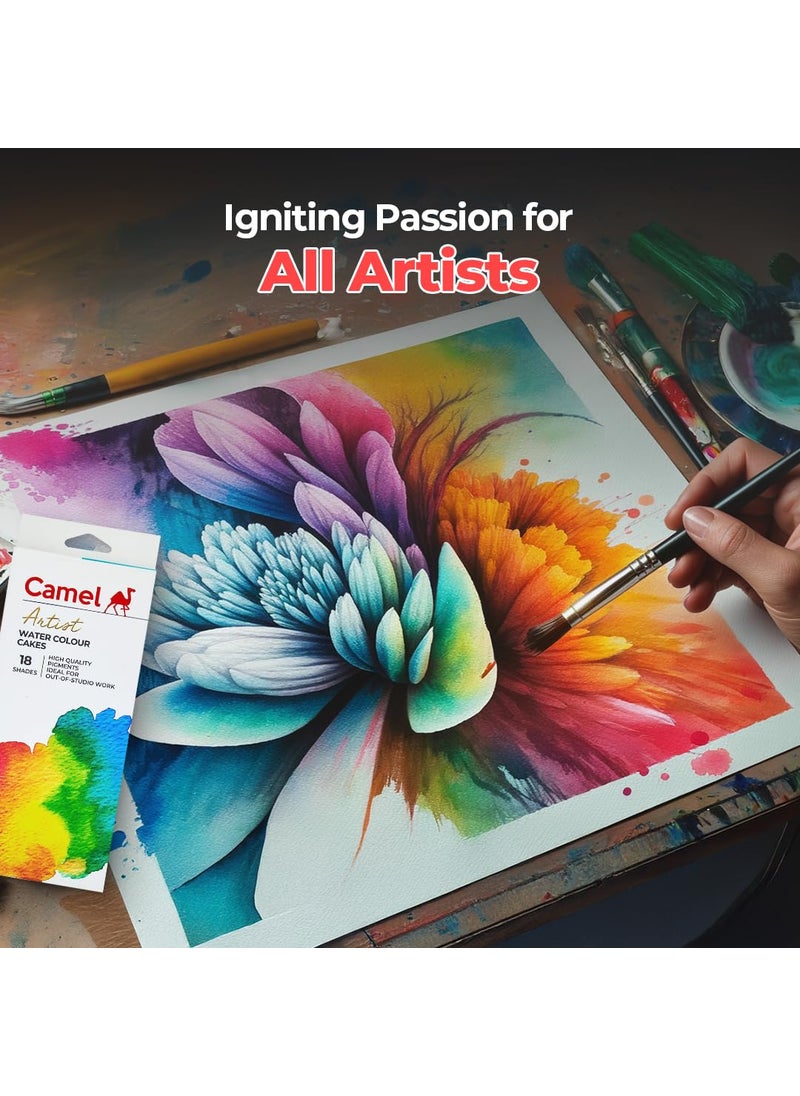 camel Camel Artist Water Colour Cakes – 18 Assorted Shades | Rich Pigments & Vibrant Colors | Ideal for Artists & Hobbyists  - Image 4