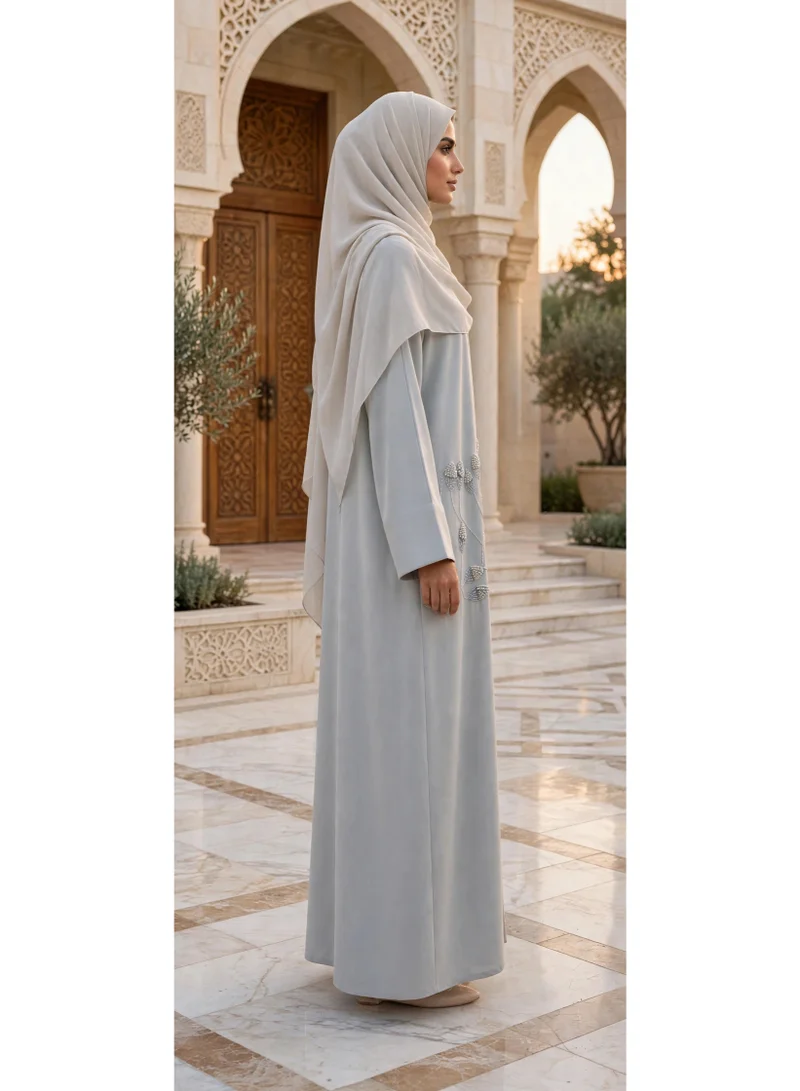 Ikkxa  Embellished Leaf Applique Open Front Abaya for Women | Best Price UAE