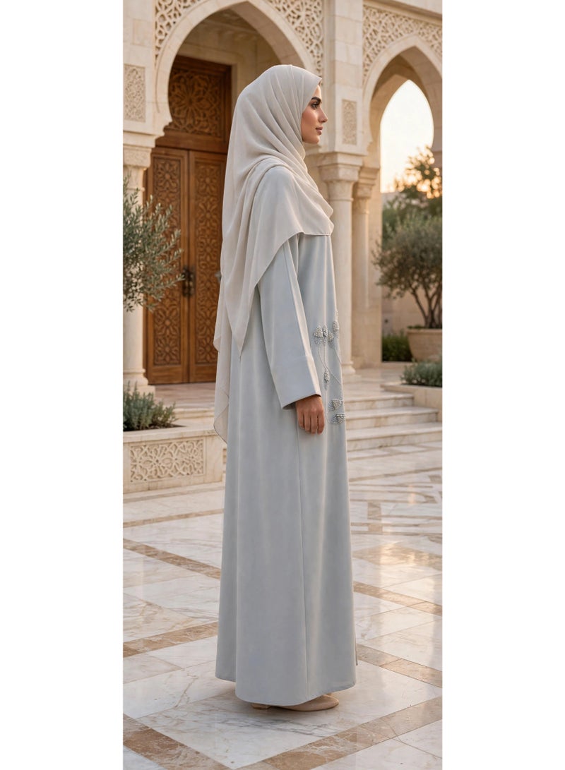 اكسا عباية مفتوحة من الأمام مع تطريزات أوراق الشجر البراقة - Image 4