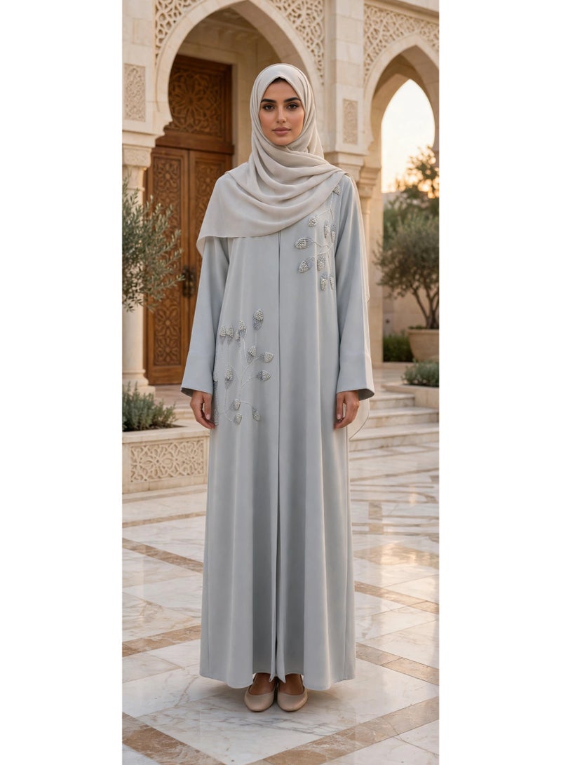 اكسا عباية مفتوحة من الأمام مع تطريزات أوراق الشجر البراقة - Image 1