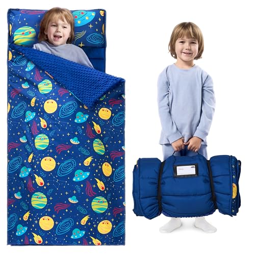 JOIEDOMI Toddler Sleeping Bag for Kids 55x30 Nap Mat with Removable Pillow and Minky Blanket for Toddler Ages 37 Roll Up Kids Sleeping Bag for Boys Girls Kindergarten Daycare Sleepover Universe - Image 1
