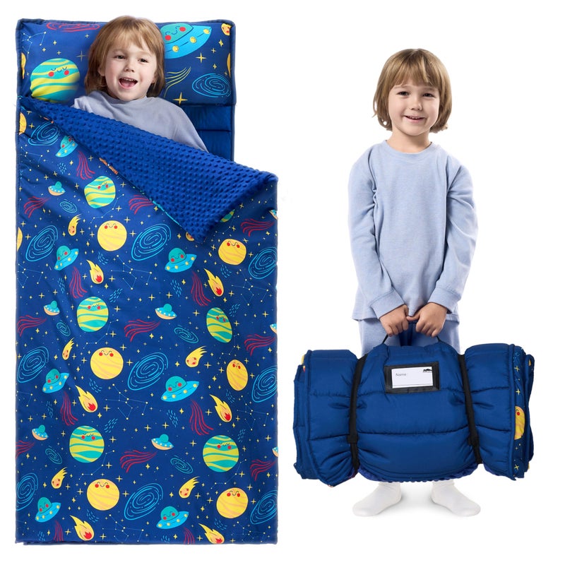 JOIEDOMI Toddler Sleeping Bag for Kids 55x30 Nap Mat with Removable Pillow and Minky Blanket for Toddler Ages 37 Roll Up Kids Sleeping Bag for Boys Girls Kindergarten Daycare Sleepover Universe - Image 2