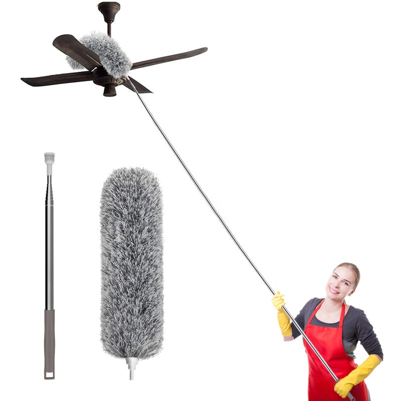 SetSail ExtraLong Dusters with Extension Pole 100inch for Cleaning Bendable Microfiber Head Washable Ceiling Fan Duster for High Ceilings Furniture
