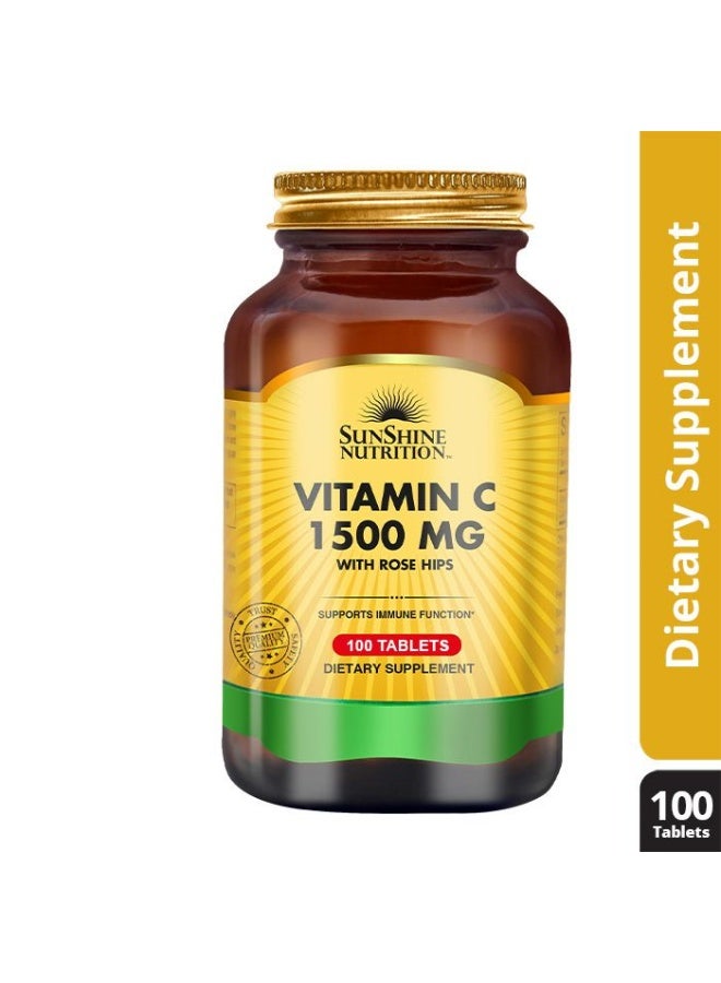SUNSHINE NUTRITION فيتامين سي 1500 ملغ مع وردة الورد | دعم مناعي عالي القوة ومضاد للأكسدة للبشرة، 100 حبة - Image 2