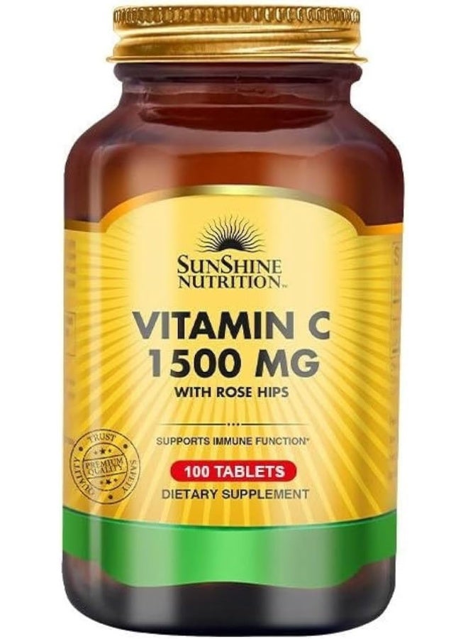 SUNSHINE NUTRITION فيتامين سي 1500 ملغ مع وردة الورد | دعم مناعي عالي القوة ومضاد للأكسدة للبشرة، 100 حبة - Image 1