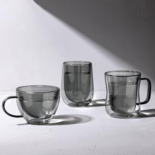 ecooe Black Double Walled Glass Coffee Mug 12 oz Latte Cappuccino Cups Set of 2 Coffee Cups with Handle Heat Resistant Double Wall Glass Cup for Tea Milk Juice Ice Cream Birthday Gifts for Mum Dad - Image 3