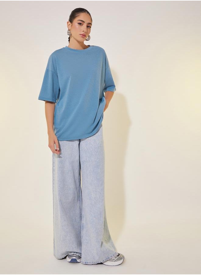 Take Two - Slogan Print Round Neck Oversized T-Shirt - Image 1