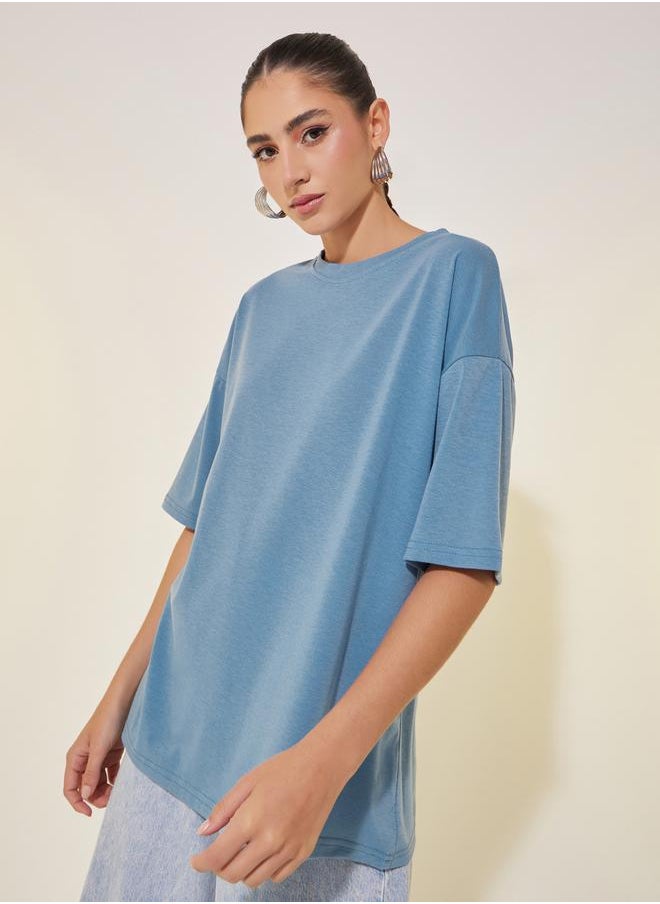 Take Two - Slogan Print Round Neck Oversized T-Shirt - Image 1