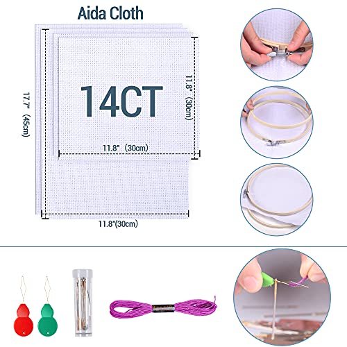 LoDrid Embroidery Kit, Double-Layer Round Storage Bag with Complete Cross Stitch Tools Kit, Embroidery Starter Kits for Beginners, Adults, with Handles and Shoulder Strap, Totem - Image 3