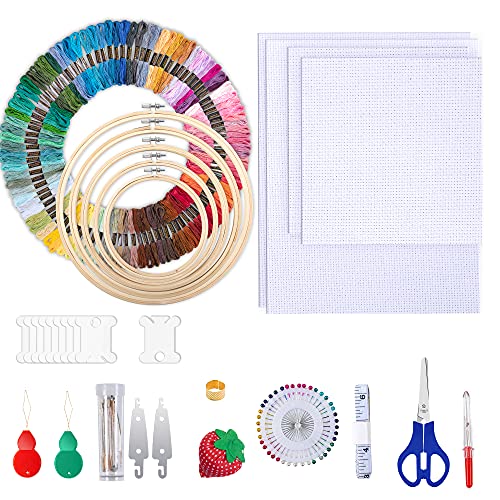 LoDrid Embroidery Kit, Double-Layer Round Storage Bag with Complete Cross Stitch Tools Kit, Embroidery Starter Kits for Beginners, Adults, with Handles and Shoulder Strap, Totem - Image 2