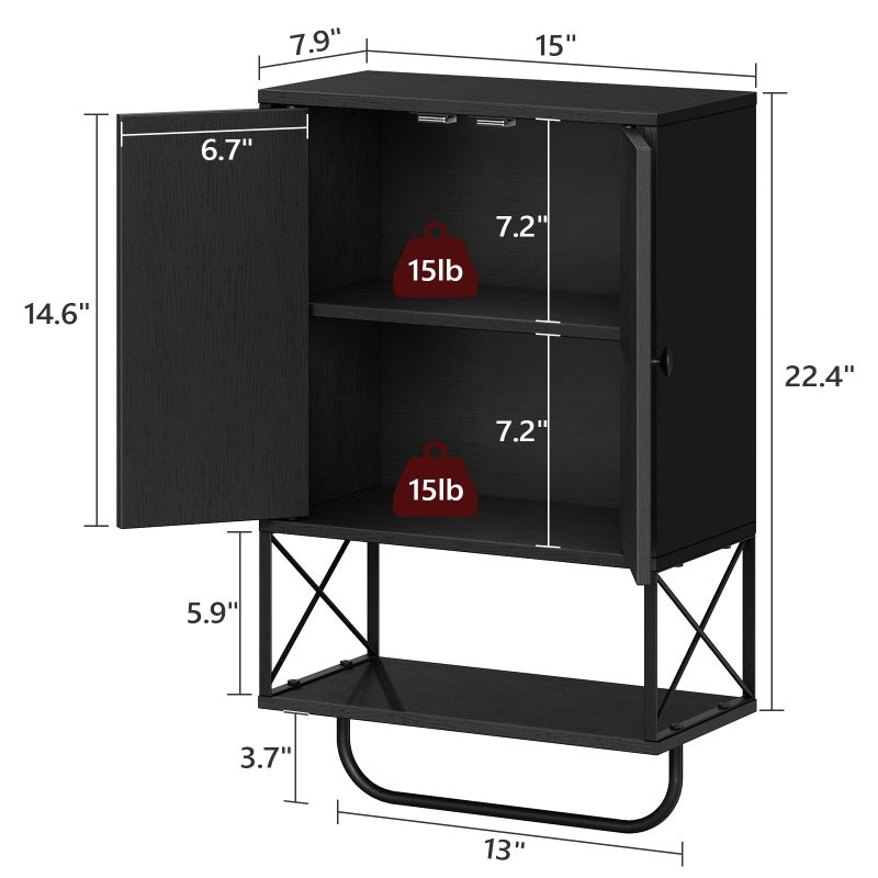 MAHANCRIS Bathroom Wall Cabinet with 2 Door and Adjustable Shelf, Farmhouse Medicine Cabinet with Towel Rack, 3-Tier Wall Mounted Storage Cabinet Over The Toilet for Bathroom Laundry Room, Black - Image 4