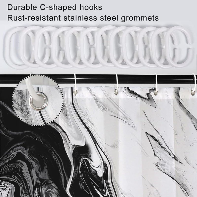 Ruelvth Black and White Shower Curtain  Modern Abstract Marble Shower Curtain for Bathroom Aesthetic Ink Texture Waterproof Fabric Shower Curtain Set with Hooks  48x72 Inch - Image 3