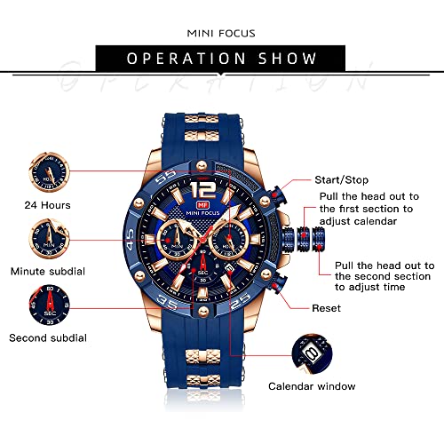 MF MINI FOCUS MINI Focus Men Watches Unique Casual Wristwatch (Chronograph/Waterproof/Luminous/Calendar/24 Hours) Silicon Band Fashion Watches for Men (Blue) - Image 5