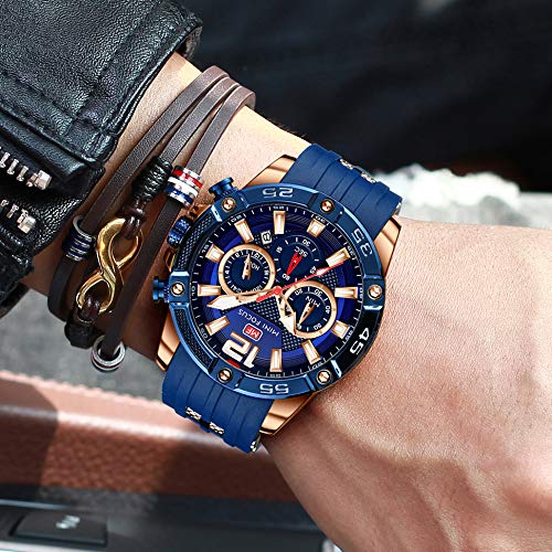 MF MINI FOCUS MINI Focus Men Watches Unique Casual Wristwatch (Chronograph/Waterproof/Luminous/Calendar/24 Hours) Silicon Band Fashion Watches for Men (Blue) - Image 2