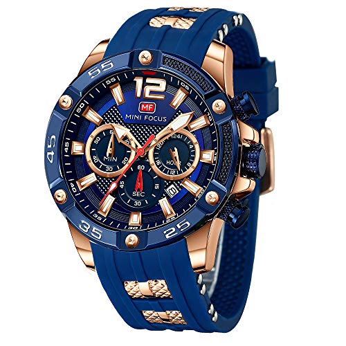 MF MINI FOCUS MINI Focus Men Watches Unique Casual Wristwatch (Chronograph/Waterproof/Luminous/Calendar/24 Hours) Silicon Band Fashion Watches for Men (Blue) - Image 1