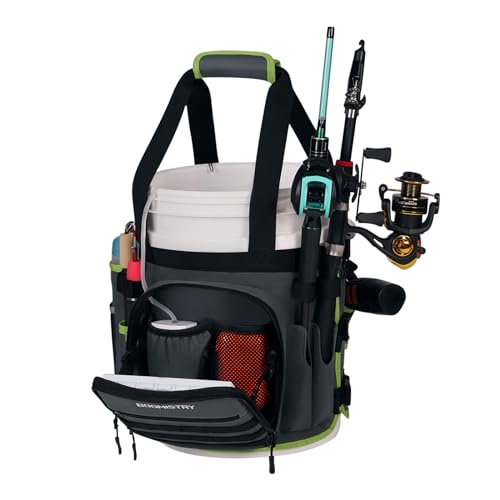 Boomistry Fishing Bucket Organizer for 5 Gallon Bucket Accessories Fishing Tackle Bag with Adjustable Buckle Fishing Rod Bag with 15 MultiPockets for Fishing Gear and Equipment Dark Gray - Image 1