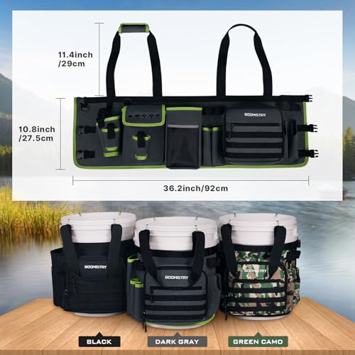 Boomistry Fishing Bucket Organizer for 5 Gallon Bucket Accessories Fishing Tackle Bag with Adjustable Buckle Fishing Rod Bag with 15 MultiPockets for Fishing Gear and Equipment Dark Gray - Image 3