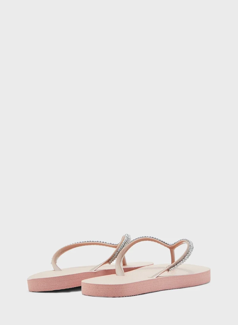 Ginger Diamante Strap Flip Flops
