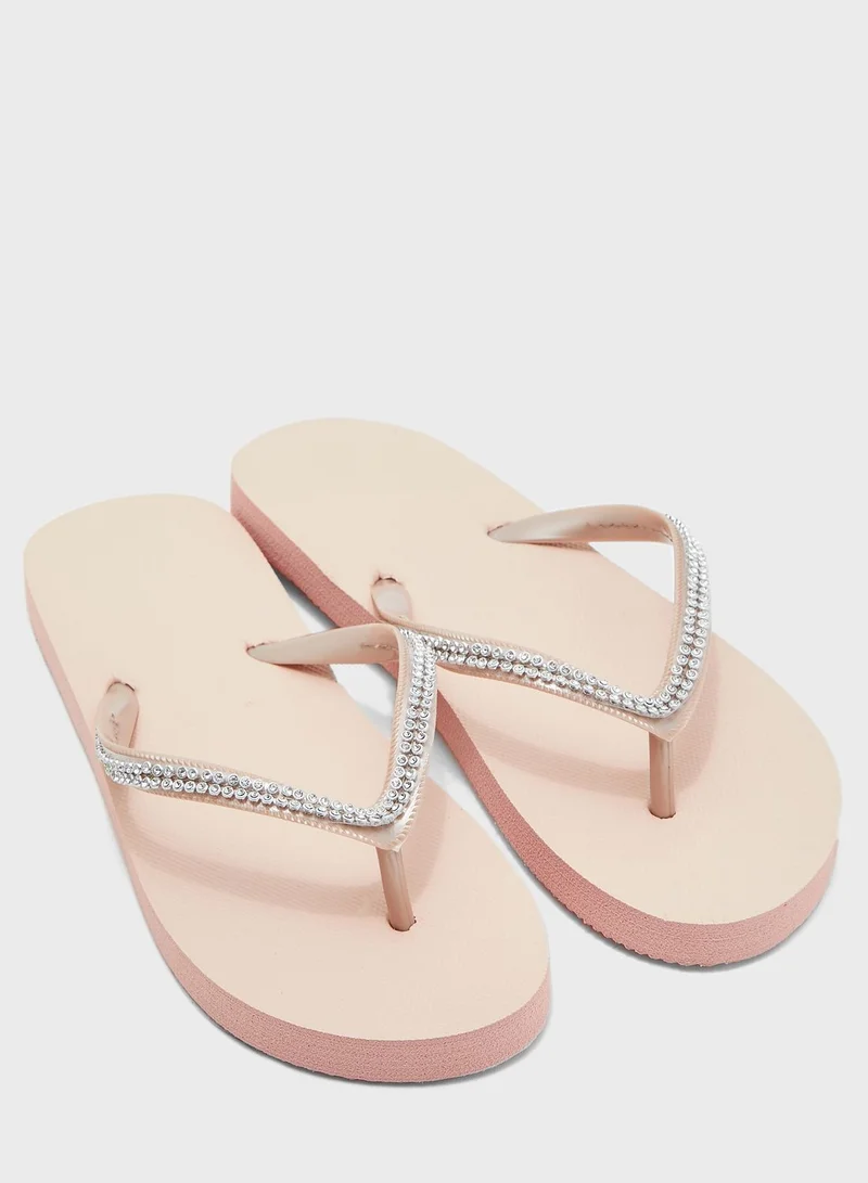 Ginger Diamante Strap Flip Flops
