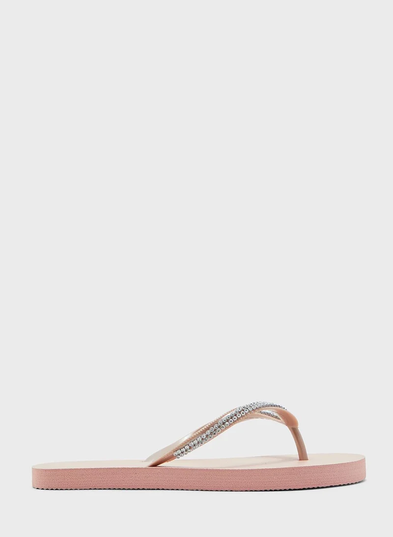 Ginger Diamante Strap Flip Flops