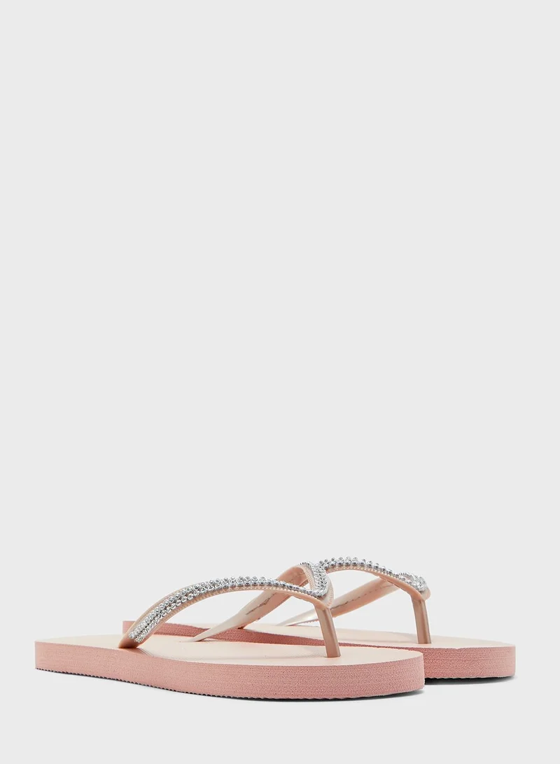 Ginger Diamante Strap Flip Flops