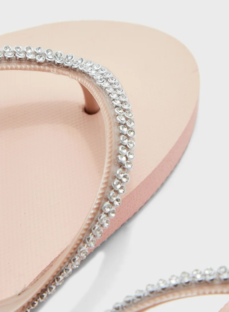 Ginger Diamante Strap Flip Flops