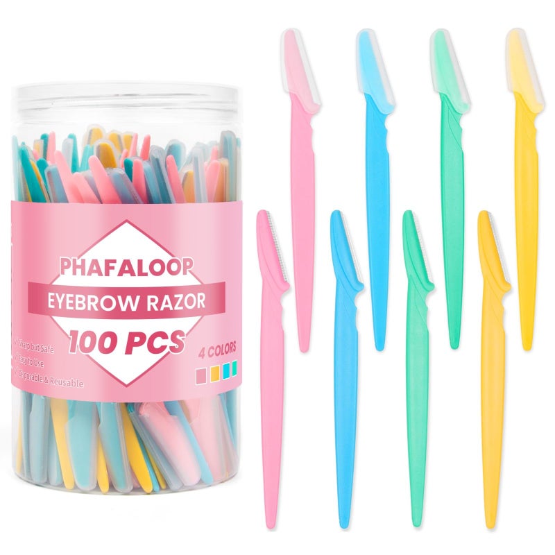 Phafaloop 100 Pcs Eyebrow Razor and Face Razor for Women and Men, Safe and Beginner-Friendly Dermaplaning Tool with Protective Cover - Image 1