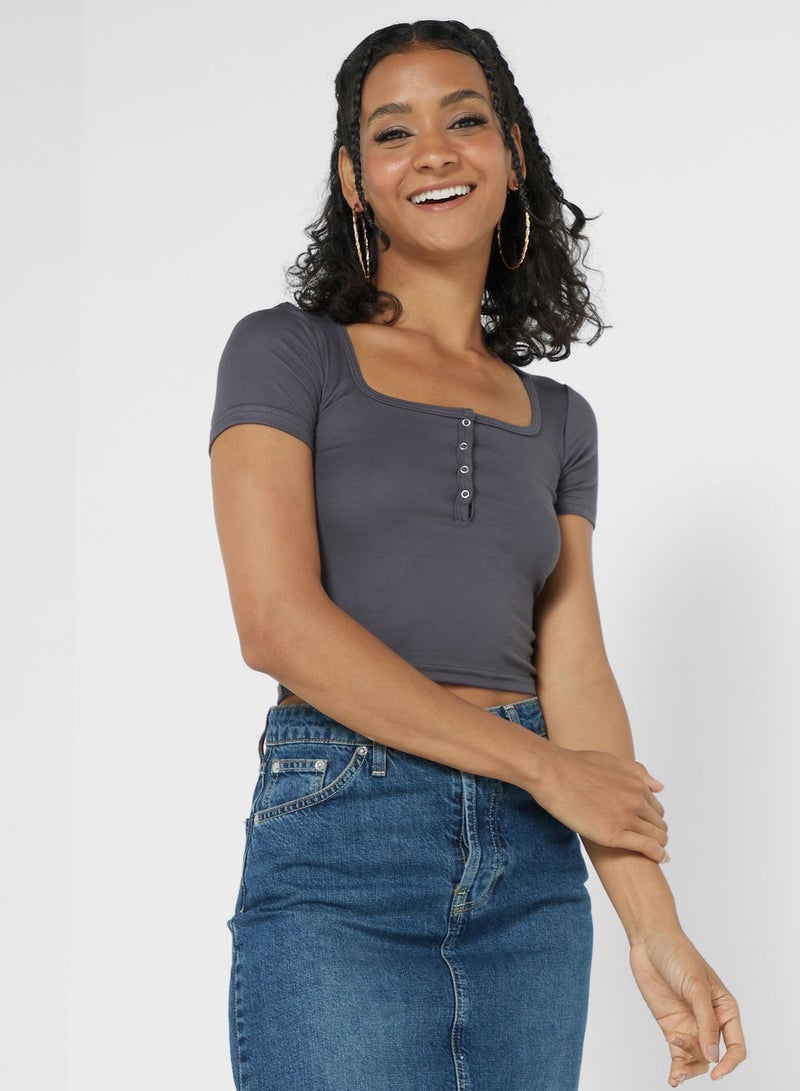 Ginger Button Up Scoop Neck Tshirt - Image 1