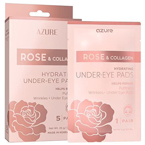 Azure Cosmetics Rose  Collagen Hydrating Under Eye Pads  Anti Aging Revitalizing  Moisturizing Eye Mask Patches  Reduces Fine Lines Wrinkles Dark Circles  Puffiness  Made in Korea  5 Pairs