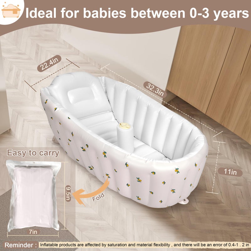 Mink Inflatable Baby Bathtub with Built-in Air Pump, Newborn to Toddler Bath Tub,Portable Travel Shower Basin with Back Support, Deflates and Folds Easily (Olive Bath) - Image 5