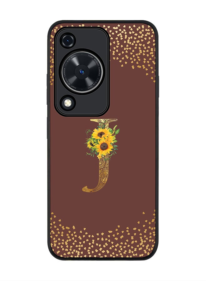 Stylizedd Rugged Black edge case for Huawei nova Y72 / Huawei Enjoy 70 4G,Slim fit Soft Cover Custom Monogram Initial Letter Floral Pattern Alphabet - J (Brown) - Image 1