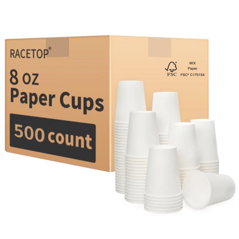 RACETOP 8 oz Disposable Coffee Cups [500 pack], Hot Coffee Cups 8 oz, Ideal for Office, Home, Party(500 pack) - Image 1