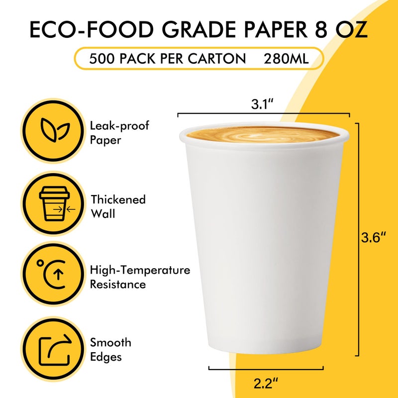 RACETOP 8 oz Disposable Coffee Cups [500 pack], Hot Coffee Cups 8 oz, Ideal for Office, Home, Party(500 pack) - Image 2