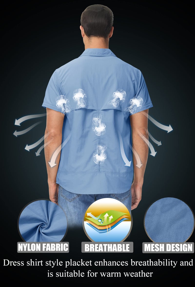 Tacvasen قميص طويل الأكمام قابل للتحويل للرجال من TACVASEN، تنفس، سريع الجفاف، حماية من الأشعة فوق البنفسجية، لون أزرق سماوي، L - Image 2