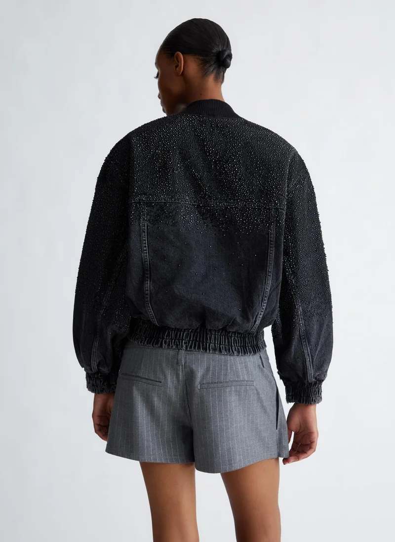 Liu Jo Denim bomber jacket with rhinestones