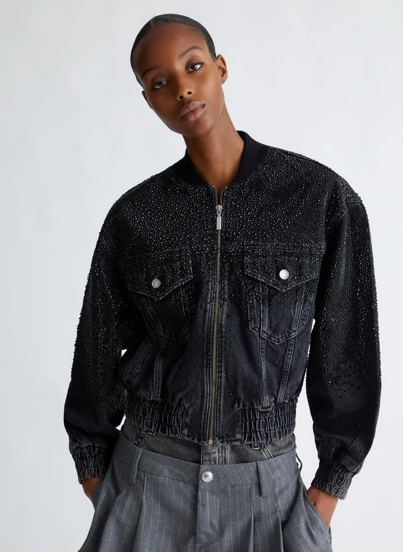 Liu Jo Denim bomber jacket with rhinestones