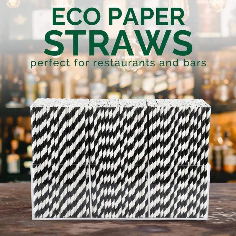 Chunspak 7.75'' Disposable Paper Drinking Straws Bulk  Black and White Striped - Unwrapped  Pack of 1000 - Image 3