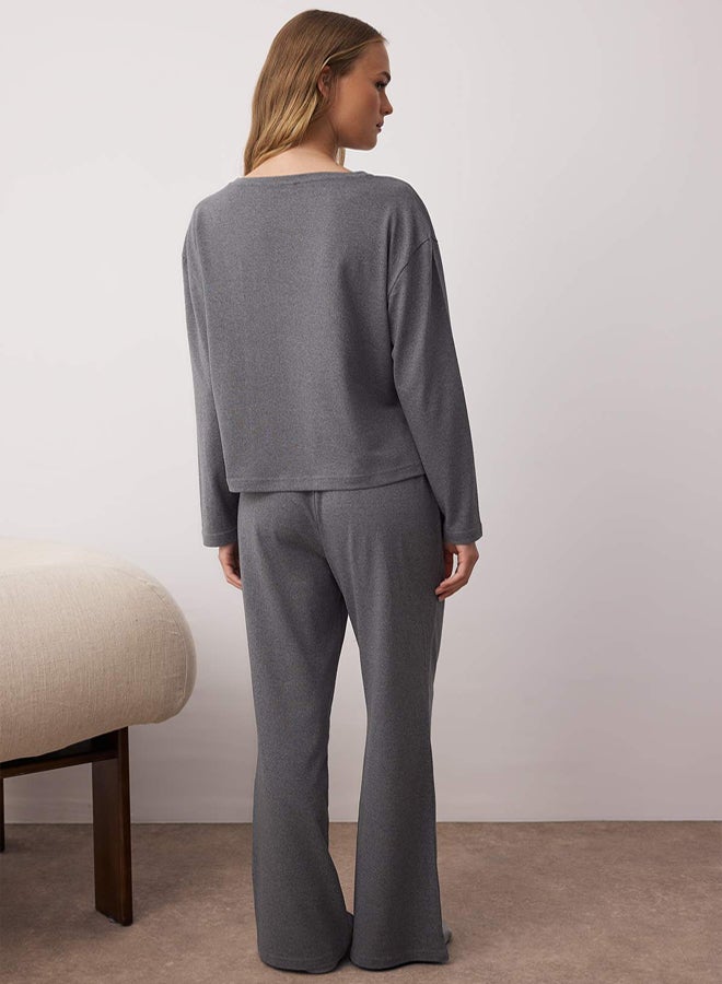 trendyol Anthracite Star Embroidered Knitted Pajamas Set - Image 5