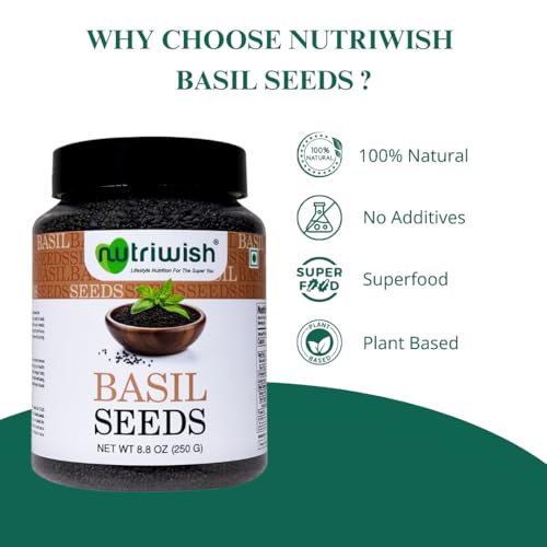 Nutriwish Basil Seeds (Sabja/Tukmaria), 250 g | 100% Natural, Raw & Gluten-Free Superfood | Ideal for Smoothies, Drinks, Desserts, Salads & Daily Nutrition - Image 2