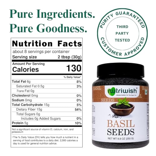 Nutriwish Basil Seeds (Sabja/Tukmaria), 250 g | 100% Natural, Raw & Gluten-Free Superfood | Ideal for Smoothies, Drinks, Desserts, Salads & Daily Nutrition - Image 5