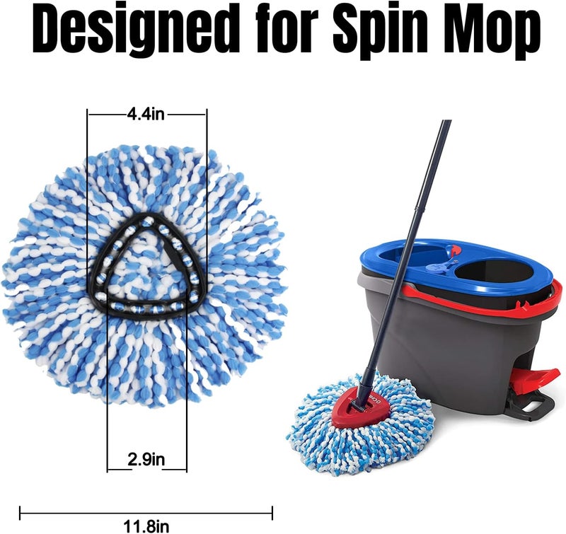 HANDRERLEE 16Pcs Spin Mop Replacement Heads, 360° Easy Wring Spin Mop 100% Microfiber Refill, Easy Cleaning Spin Mop Heads, 2 Tank System Replace Head for Easy House Cleaning Floor Mopping,Blue&White - Image 2