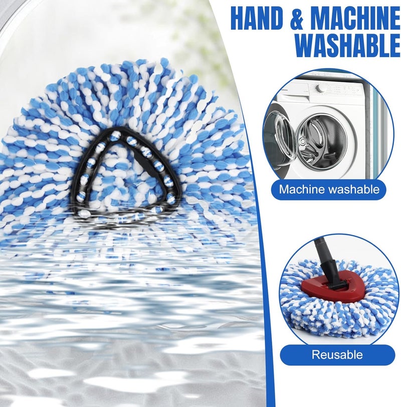 HANDRERLEE 16Pcs Spin Mop Replacement Heads, 360° Easy Wring Spin Mop 100% Microfiber Refill, Easy Cleaning Spin Mop Heads, 2 Tank System Replace Head for Easy House Cleaning Floor Mopping,Blue&White - Image 4