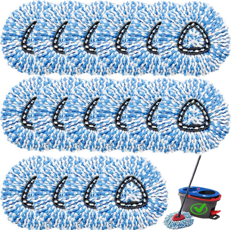 HANDRERLEE 16Pcs Spin Mop Replacement Heads, 360° Easy Wring Spin Mop 100% Microfiber Refill, Easy Cleaning Spin Mop Heads, 2 Tank System Replace Head for Easy House Cleaning Floor Mopping,Blue&White - Image 1