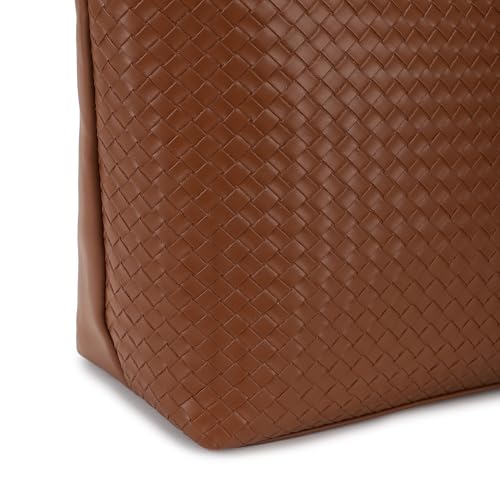 Fastrack Weave Tote | Faux-Leather Women's Tote Bag | Tan totebag with Wallet & Utility Pockets - Image 3