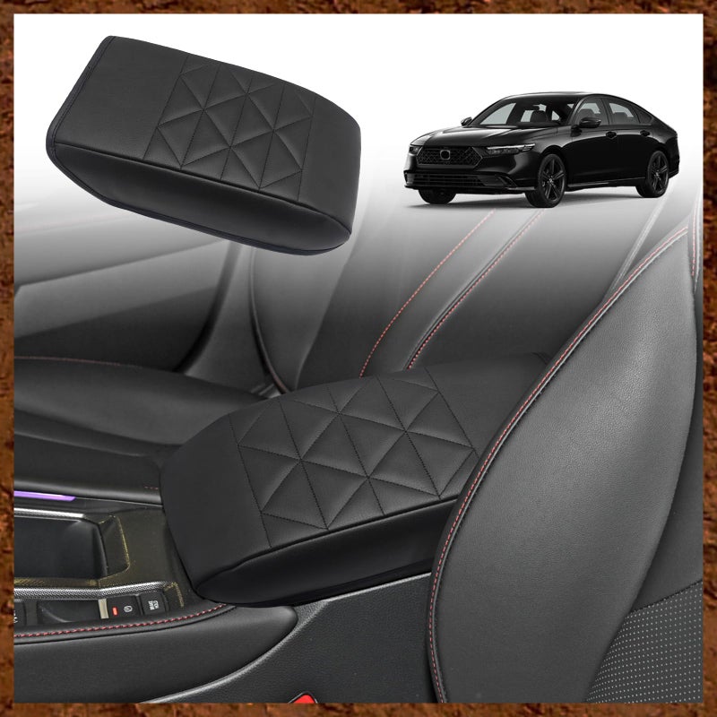 Muslogy for Accord 2024 2023 Center Console Cover Armrest Pad Vegan Leather Extra Soft Armrest Lid Protector Compatible with Honda Accord 2023 LX EX Sport Hybrid EXL SportL Touring V2 Black